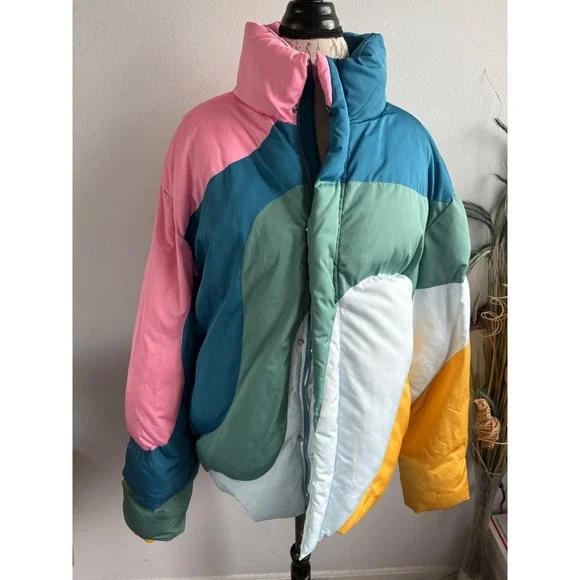 YITAI XL Oversized Puffer Jacket Color Block Quilted High Collar Padded Coat‎ - Picture 2 of 8